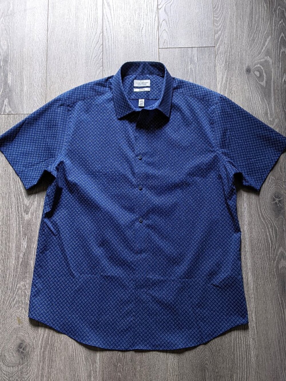 Lucky Brand Men's Shirt L 16-16.5 Blue Micro Print Short Sleeve Tailored Fit New